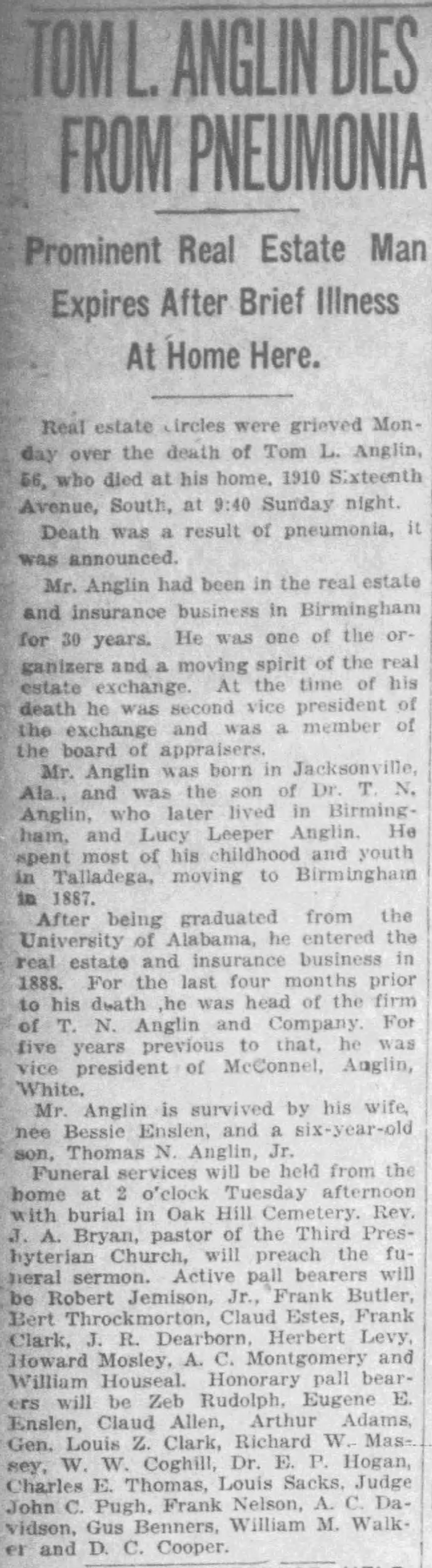 Tom L. Anglin obituary